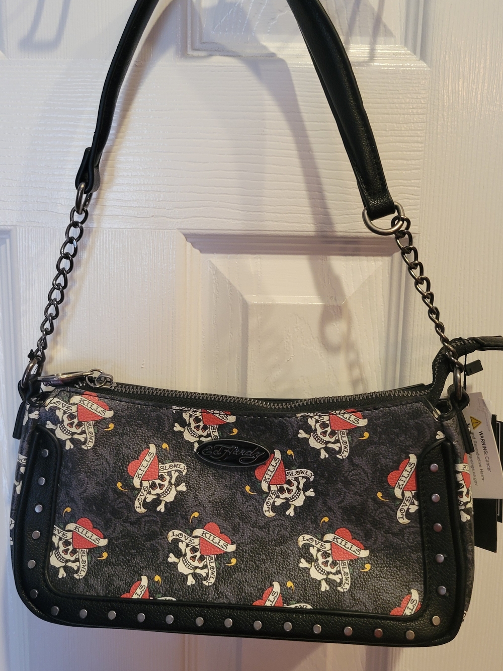 Ed Hardy Black Shoulder Bag with Red & White Tattoo Motif